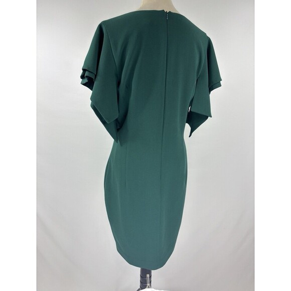 Black Halo Simona Cocktail Sheath Dress Green 12 Flutter Kimono Sleeve Midi - Picture 4 of 12